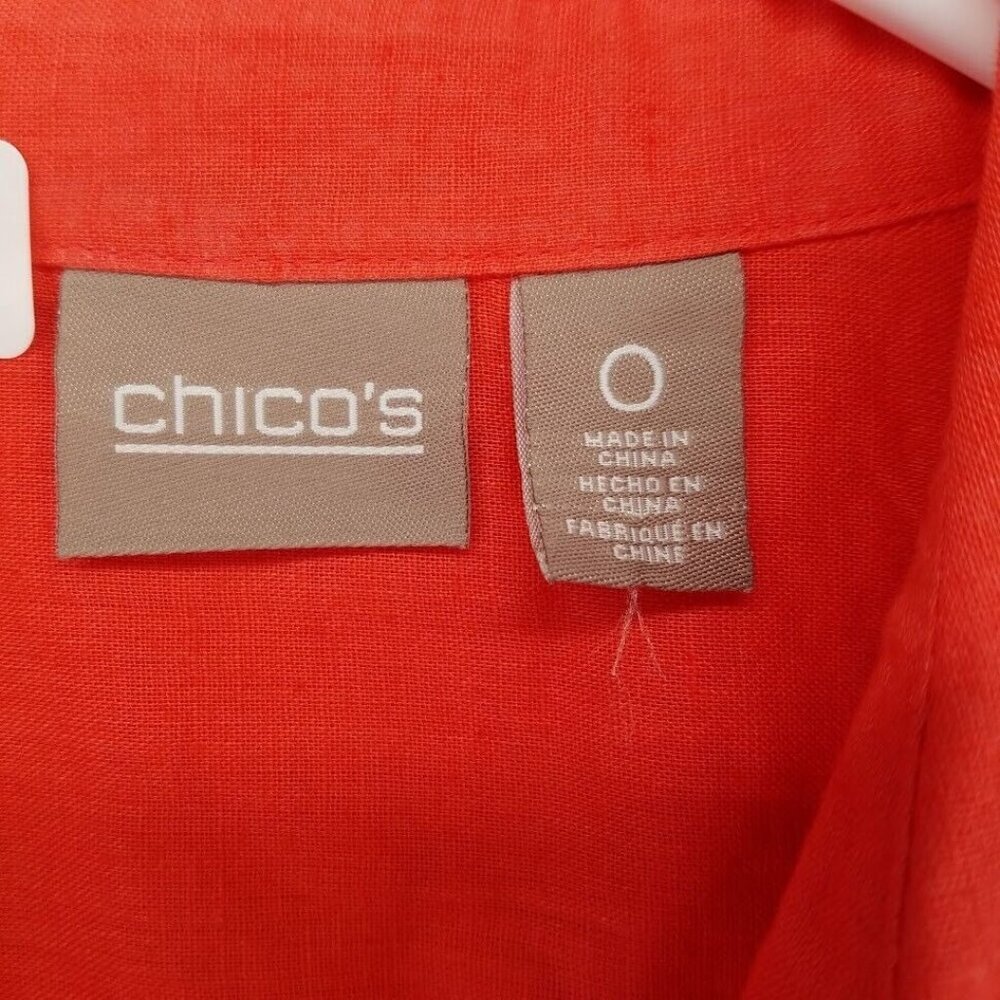 Chicos Shirt Womens Small Button Up Blouse Orange Short Sleeve Linen Blend - Picture 4 of 9